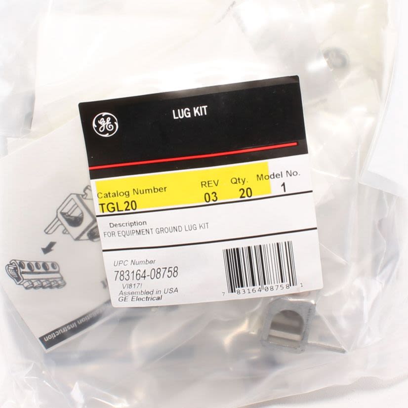 GE TGL20 Equipment Ground Kit, 3/4 in L, 6 to 2/0 AWG Aluminum/Copper Conductor, 1 Terminal, For Use With PowerMark Gold™ and PowerMark Plus™ Loadcenter